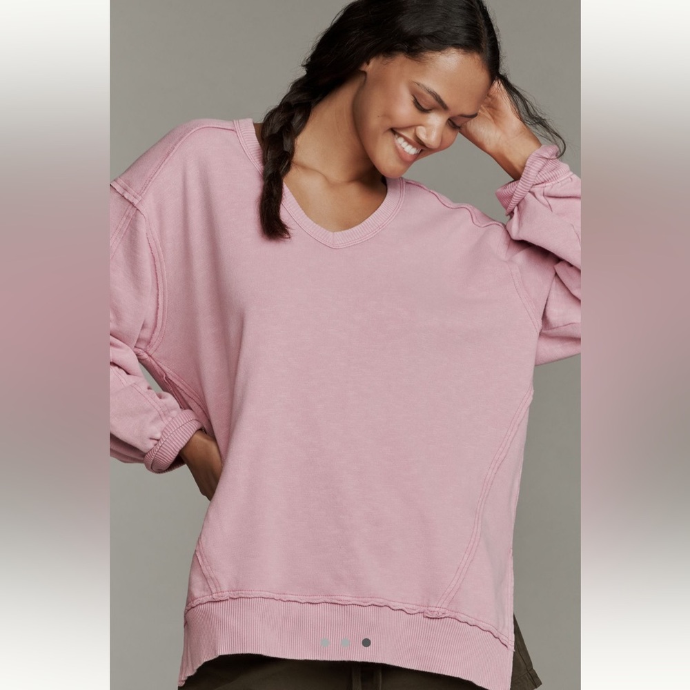 Anthropologie Pilcro Long-Sleeve V-Neck Oversized Popover Top